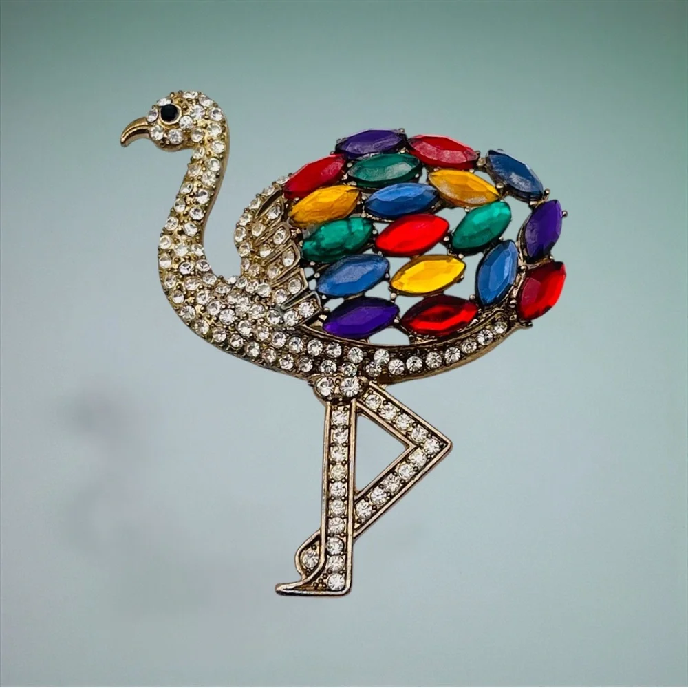 Stunning Colorful Rhinestone Flamingo Statement Brooch - Picture 3 of 13